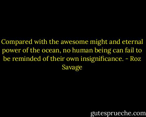 Compared with the awesome might and eternal power of the ocean, no human being can fail to be reminded of their own insignificance. - Roz Savage