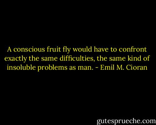 A conscious fruit fly would have to confront exactly the same difficulties, the same kind of insoluble problems as man. - Emil M. Cioran