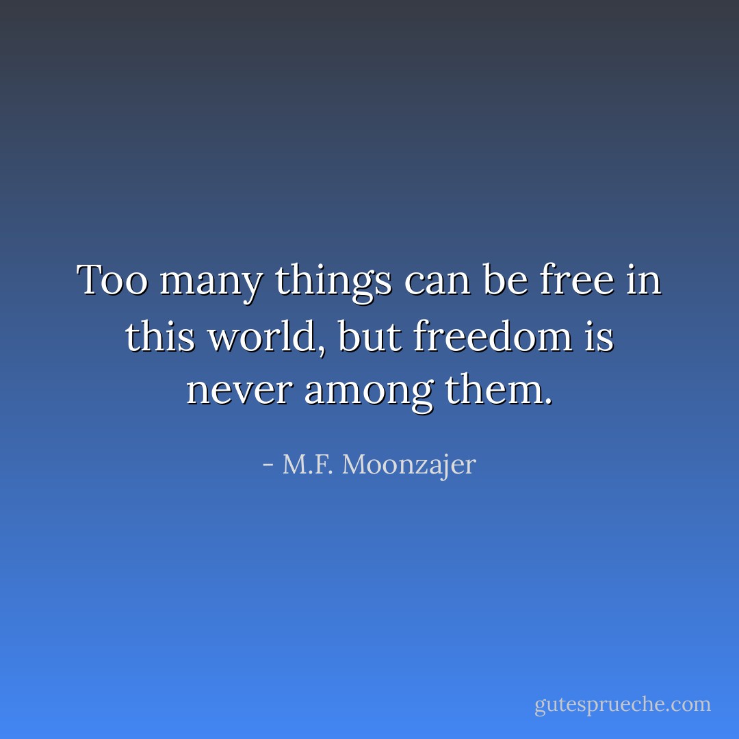 Too many things can be free in this world, but freedom is never among them. - M.F. Moonzajer