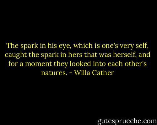 The spark in his eye, which is one's very self, caught the spark in hers that was herself, and for a moment they looked into each other's natures. - Willa Cather