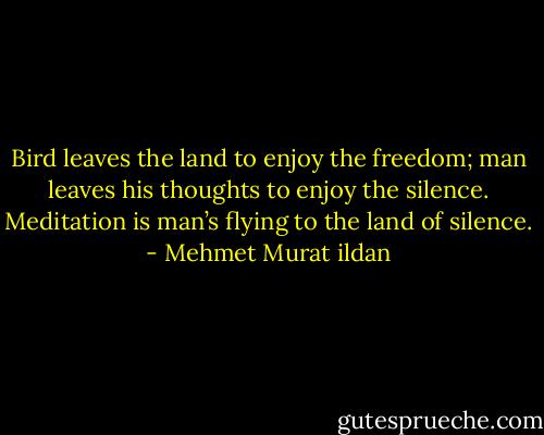 Bird leaves the land to enjoy the freedom; man leaves his thoughts to enjoy the silence. Meditation is man’s flying to the land of silence. - Mehmet Murat ildan