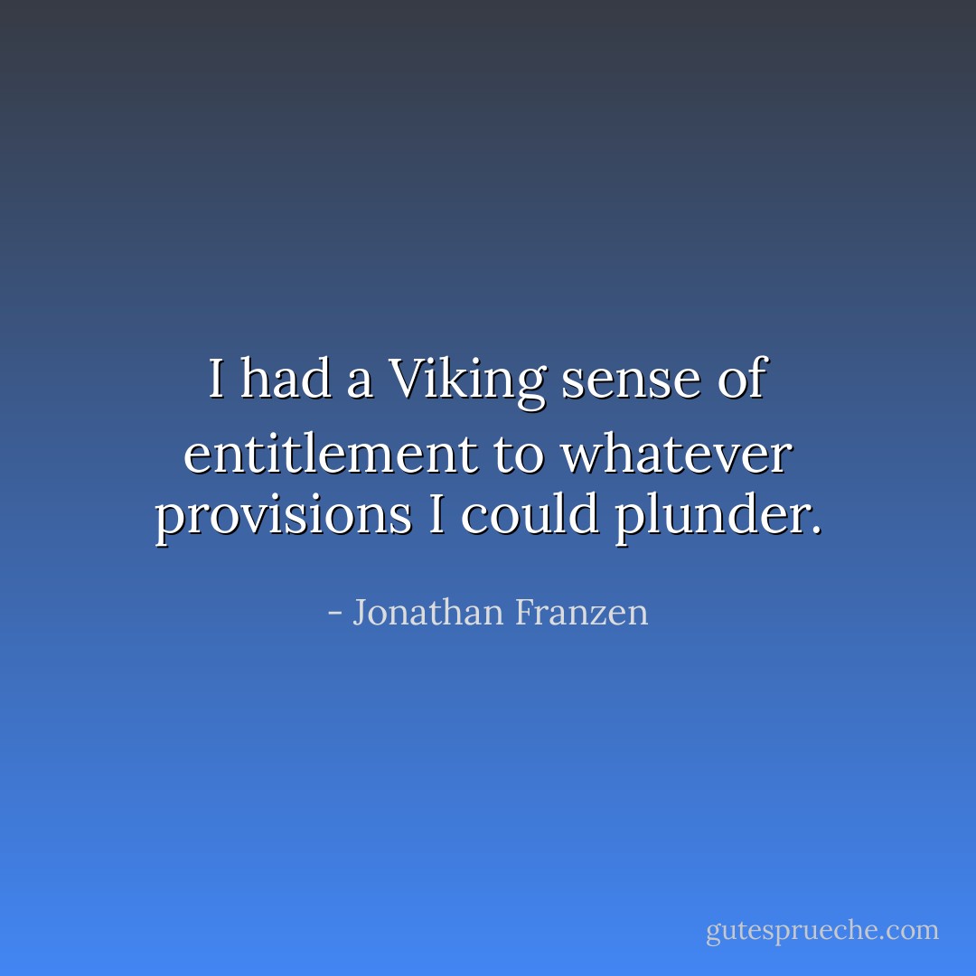 I had a Viking sense of entitlement to whatever provisions I could plunder. - Jonathan Franzen