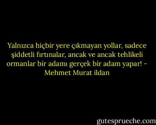 Yalnızca hiçbir yere çıkmayan yollar, sadece şiddetli fırtınalar, ancak ve ancak tehlikeli ormanlar bir adamı gerçek bir adam yapar! - Mehmet Murat ildan