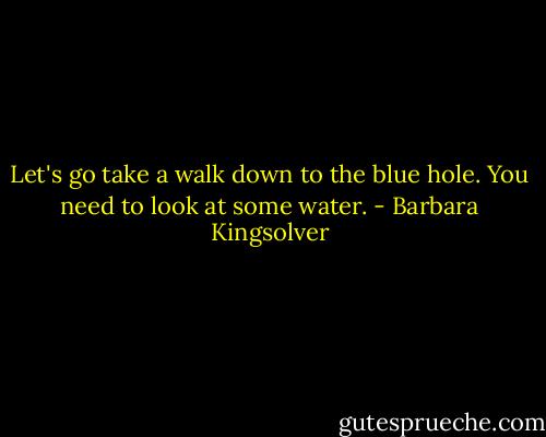 Let's go take a walk down to the blue hole. You need to look at some water. - Barbara Kingsolver