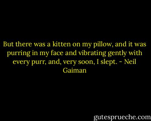 But there was a kitten on my pillow, and it was purring in my face and vibrating gently with every purr, and, very soon, I slept. - Neil Gaiman