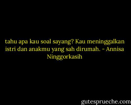tahu apa kau soal sayang? Kau meninggalkan istri dan anakmu yang sah dirumah. - Annisa Ninggorkasih