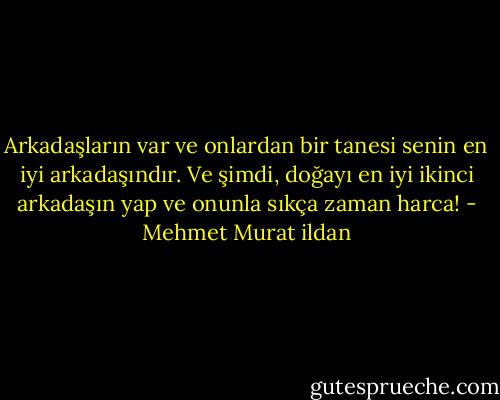 Arkadaşların var ve onlardan bir tanesi senin en iyi arkadaşındır. Ve şimdi, doğayı en iyi ikinci arkadaşın yap ve onunla sıkça zaman harca! - Mehmet Murat ildan