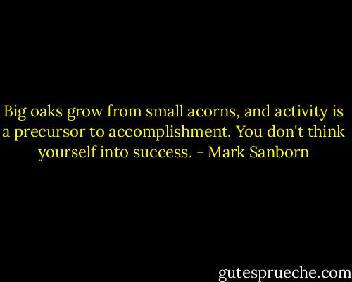Big oaks grow from small acorns, and activity is a precursor to accomplishment. You don't think yourself into success. - Mark Sanborn
