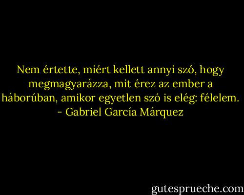 Nem értette, miért kellett annyi szó, hogy megmagyarázza, mit érez az ember a háborúban, amikor egyetlen szó is elég: félelem. - Gabriel García Márquez