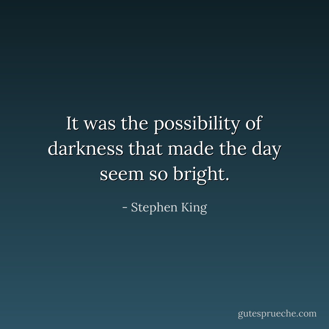 It was the possibility of darkness that made the day seem so bright. - Stephen King