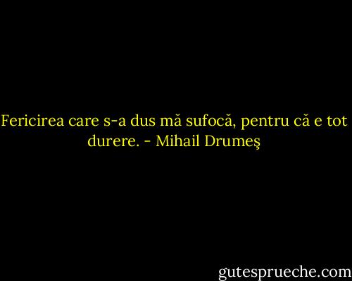 Fericirea care s-a dus mă sufocă, pentru că e tot durere. - Mihail Drumeş