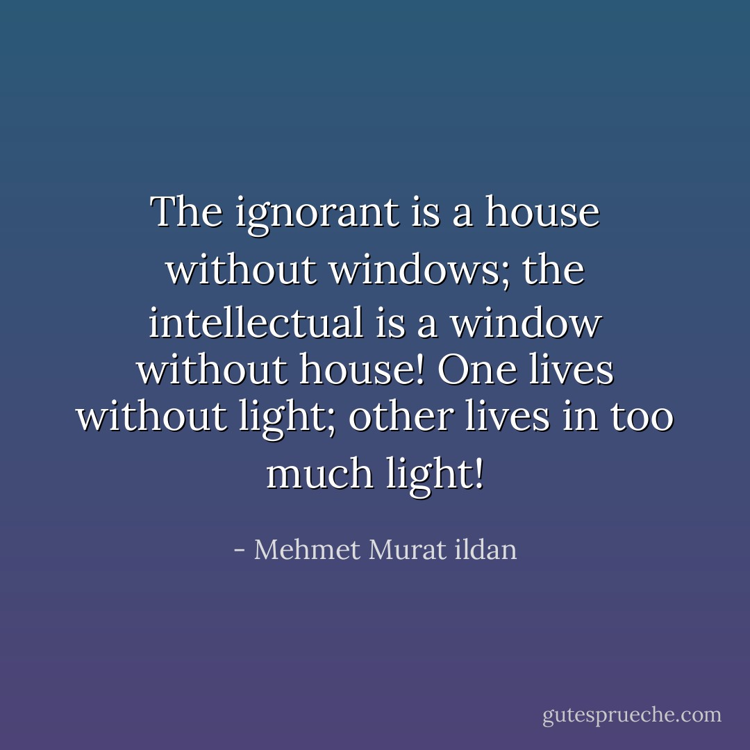 The ignorant is a house without windows; the intellectual is a window without house! One lives without light; other lives in too much light! - Mehmet Murat ildan