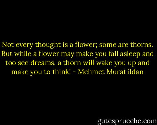 Not every thought is a flower; some are thorns. But while a flower may make you fall asleep and too see dreams, a thorn will wake you up and make you to think! - Mehmet Murat ildan