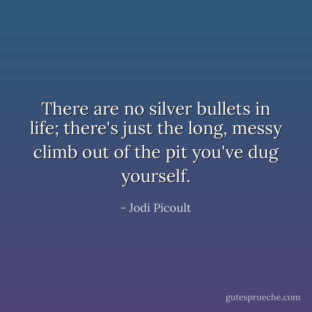 There are no silver bullets in life; there's just the long, messy climb out of the pit you've dug yourself. - Jodi Picoult