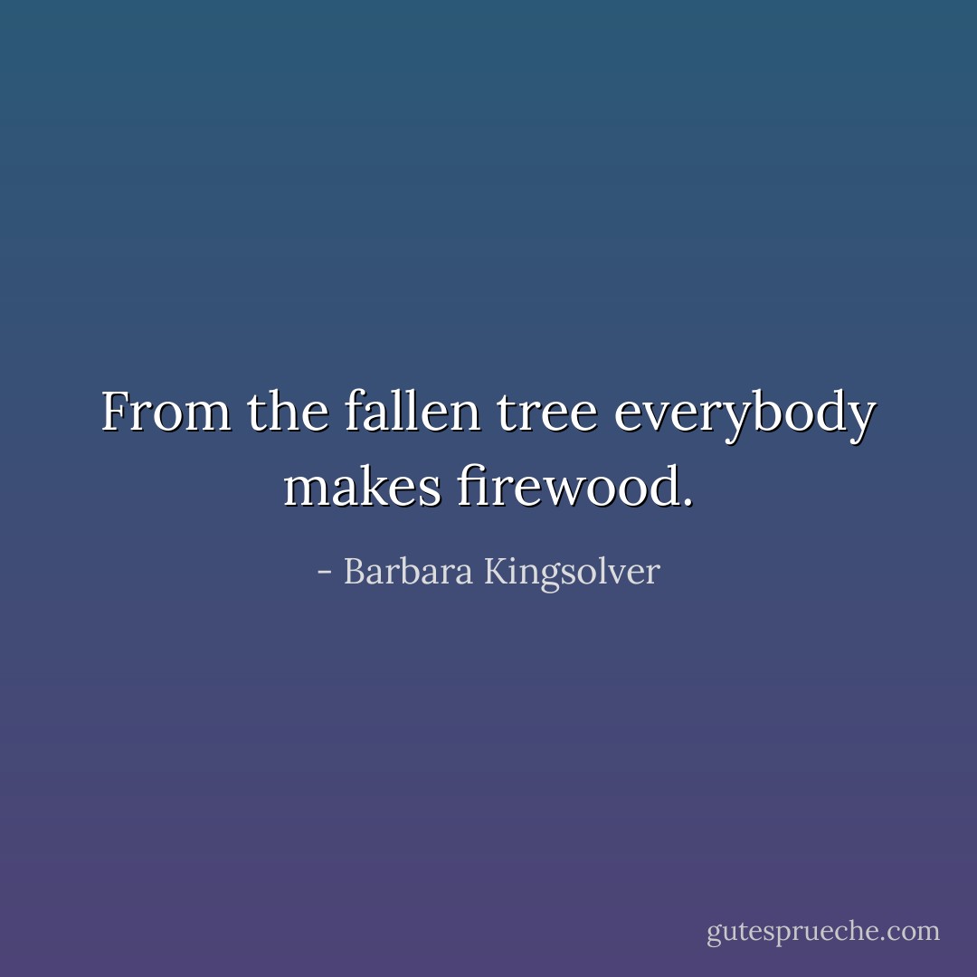 From the fallen tree everybody makes firewood. - Barbara Kingsolver