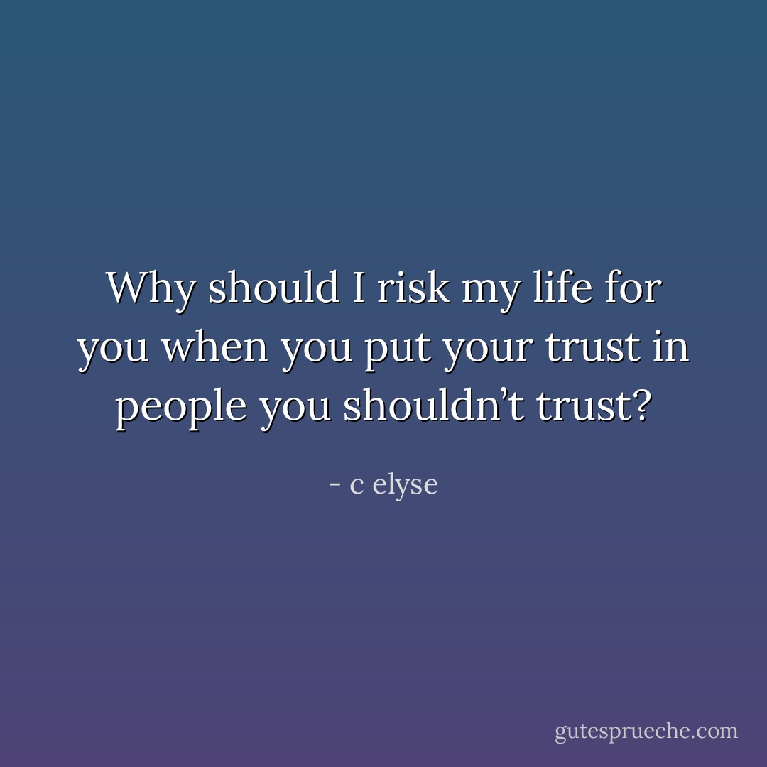 Why should I risk my life for you when you put your trust in people you shouldn’t trust? - c elyse
