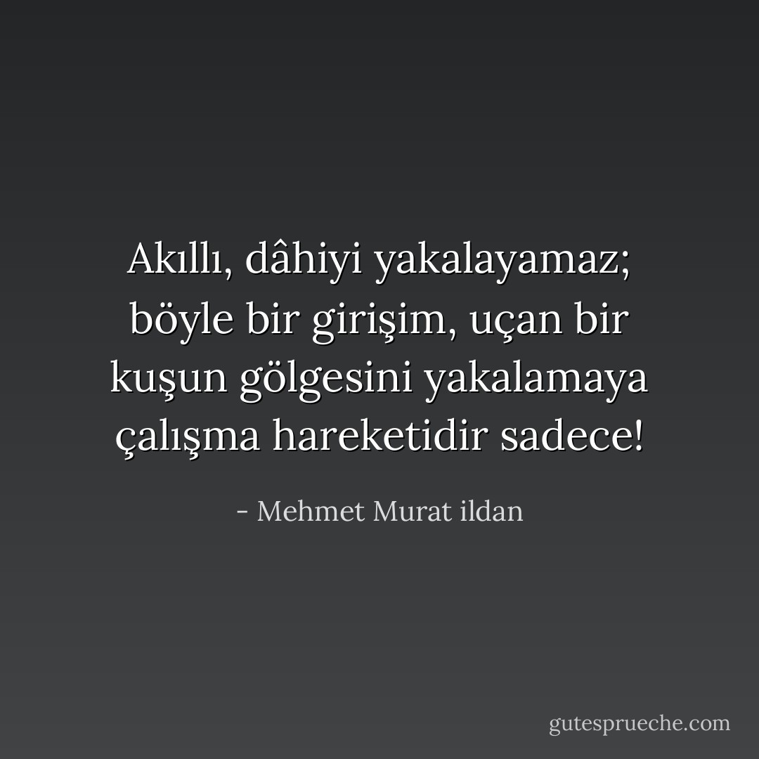 Akıllı, dâhiyi yakalayamaz; böyle bir girişim, uçan bir kuşun gölgesini yakalamaya çalışma hareketidir sadece! - Mehmet Murat ildan