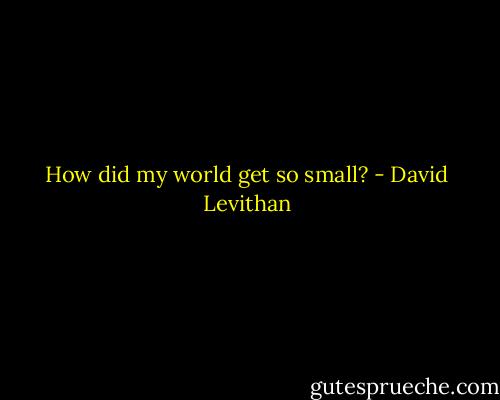 How did my world get so small? - David Levithan