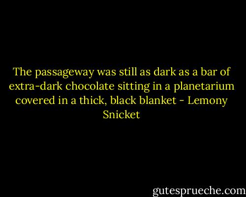 The passageway was still as dark as a bar of extra-dark chocolate sitting in a planetarium covered in a thick, black blanket - Lemony Snicket