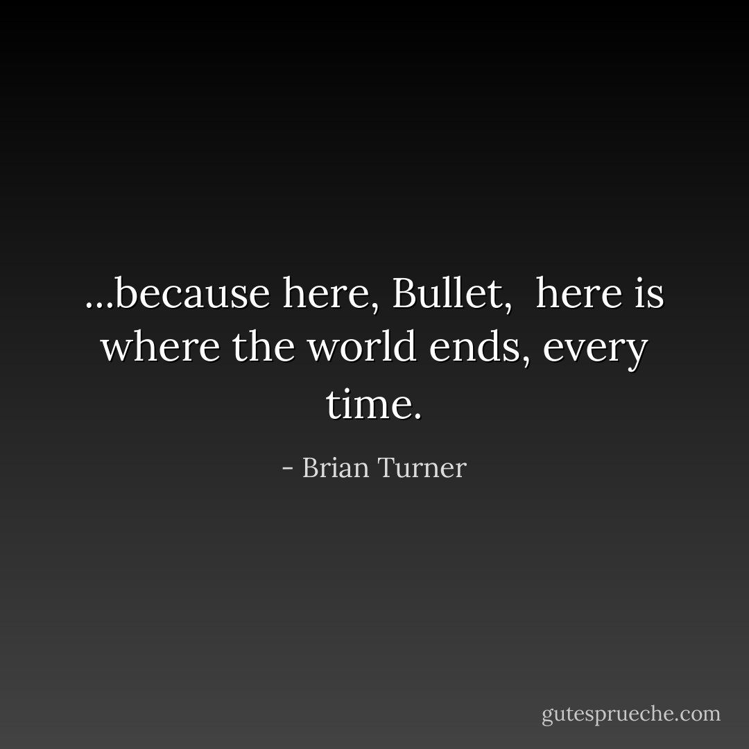 ...because here, Bullet, <br />here is where the world ends, every time. - Brian Turner