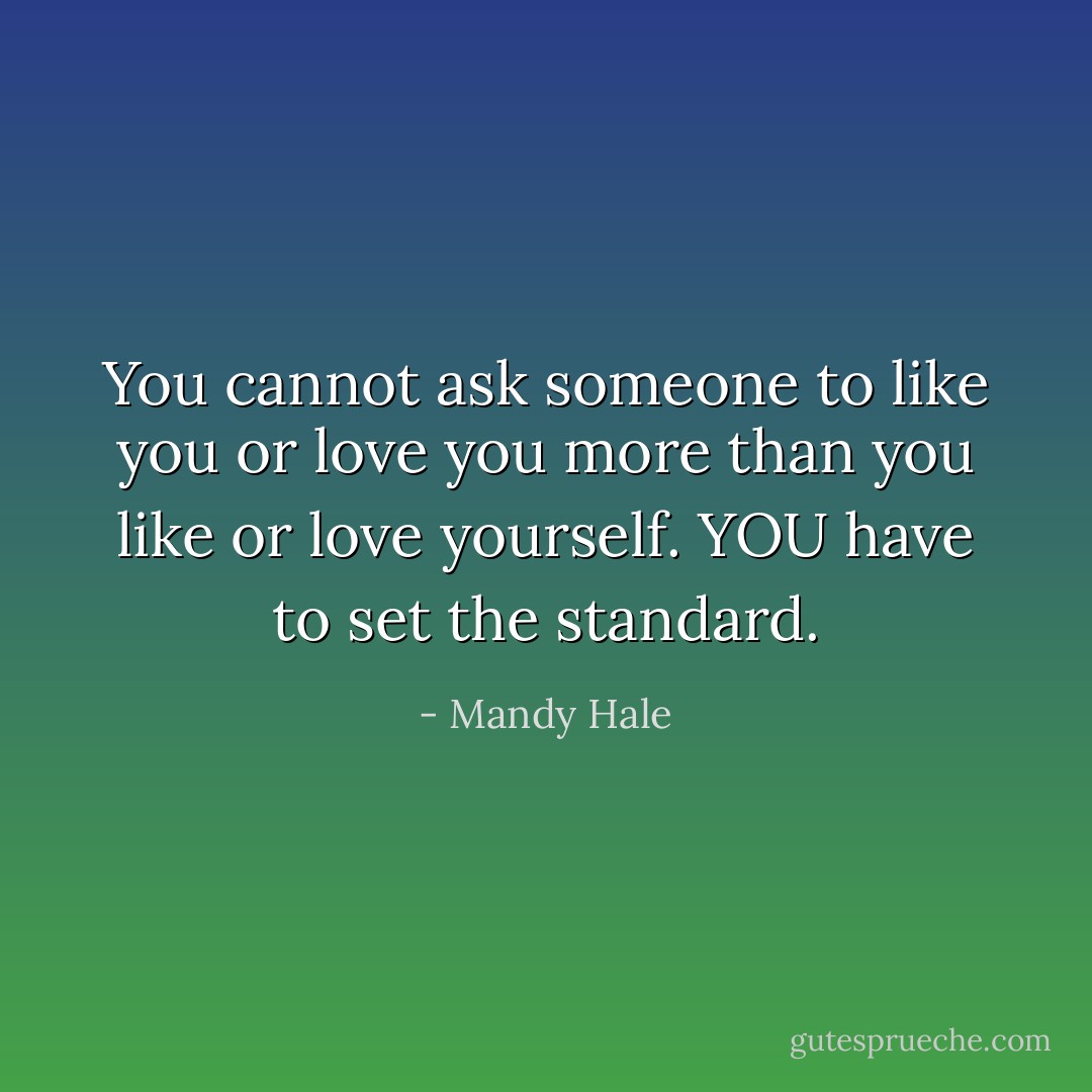 You cannot ask someone to like you or love you more than you like or love yourself. YOU have to set the standard. - Mandy Hale