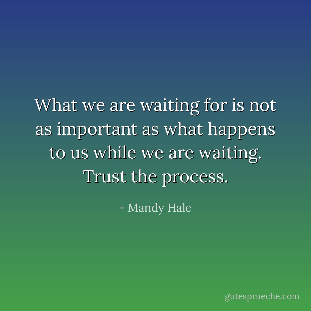 What we are waiting for is not as important as what happens to us while we are waiting. Trust the process. - Mandy Hale