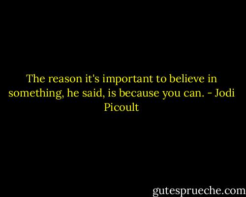 The reason it's important to believe in something, he said, is because you can. - Jodi Picoult