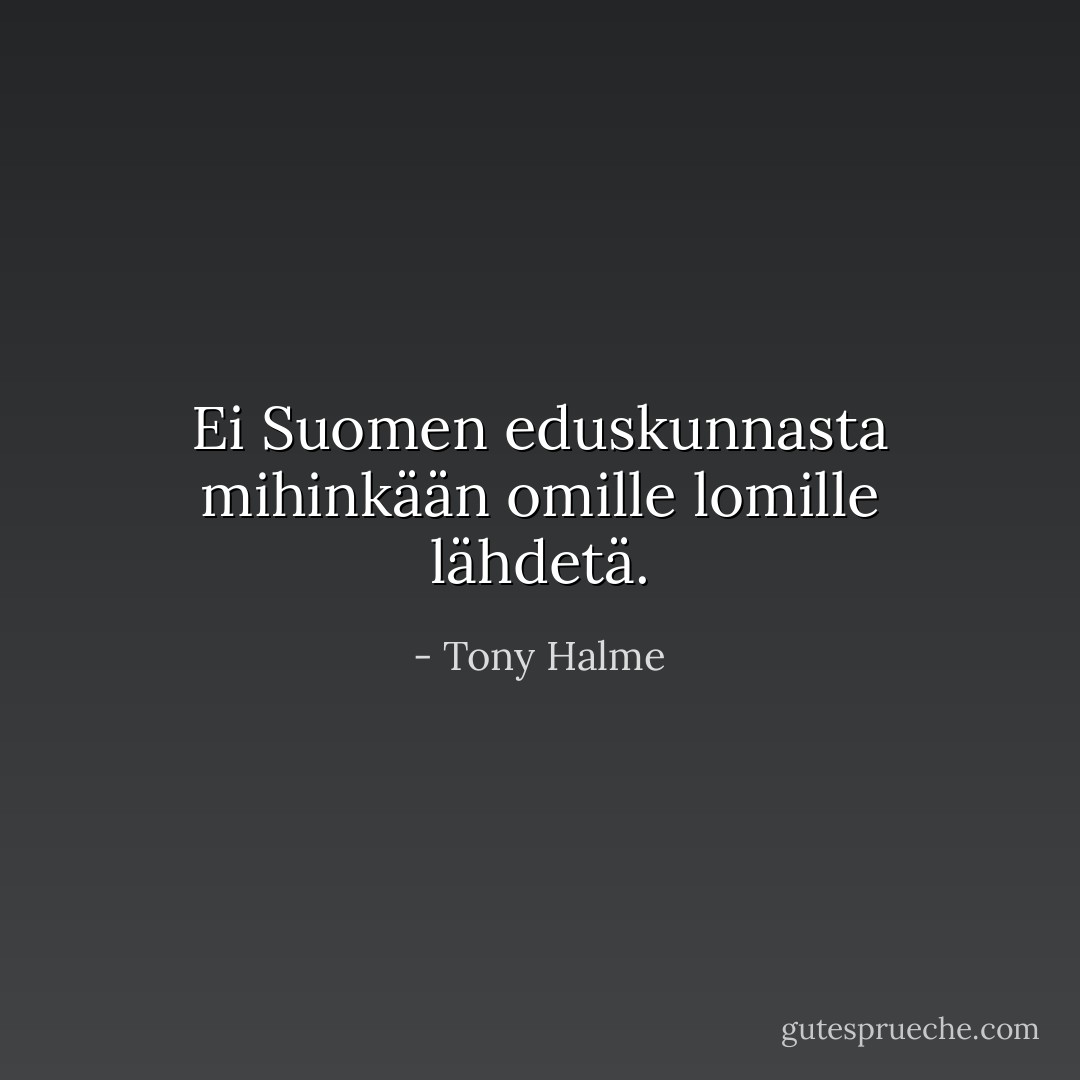 Ei Suomen eduskunnasta mihinkään omille lomille lähdetä. - Tony Halme