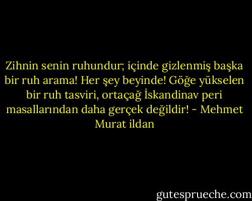 Zihnin senin ruhundur; içinde gizlenmiş başka bir ruh arama! Her şey beyinde! Göğe yükselen bir ruh tasviri, ortaçağ İskandinav peri masallarından daha gerçek değildir! - Mehmet Murat ildan