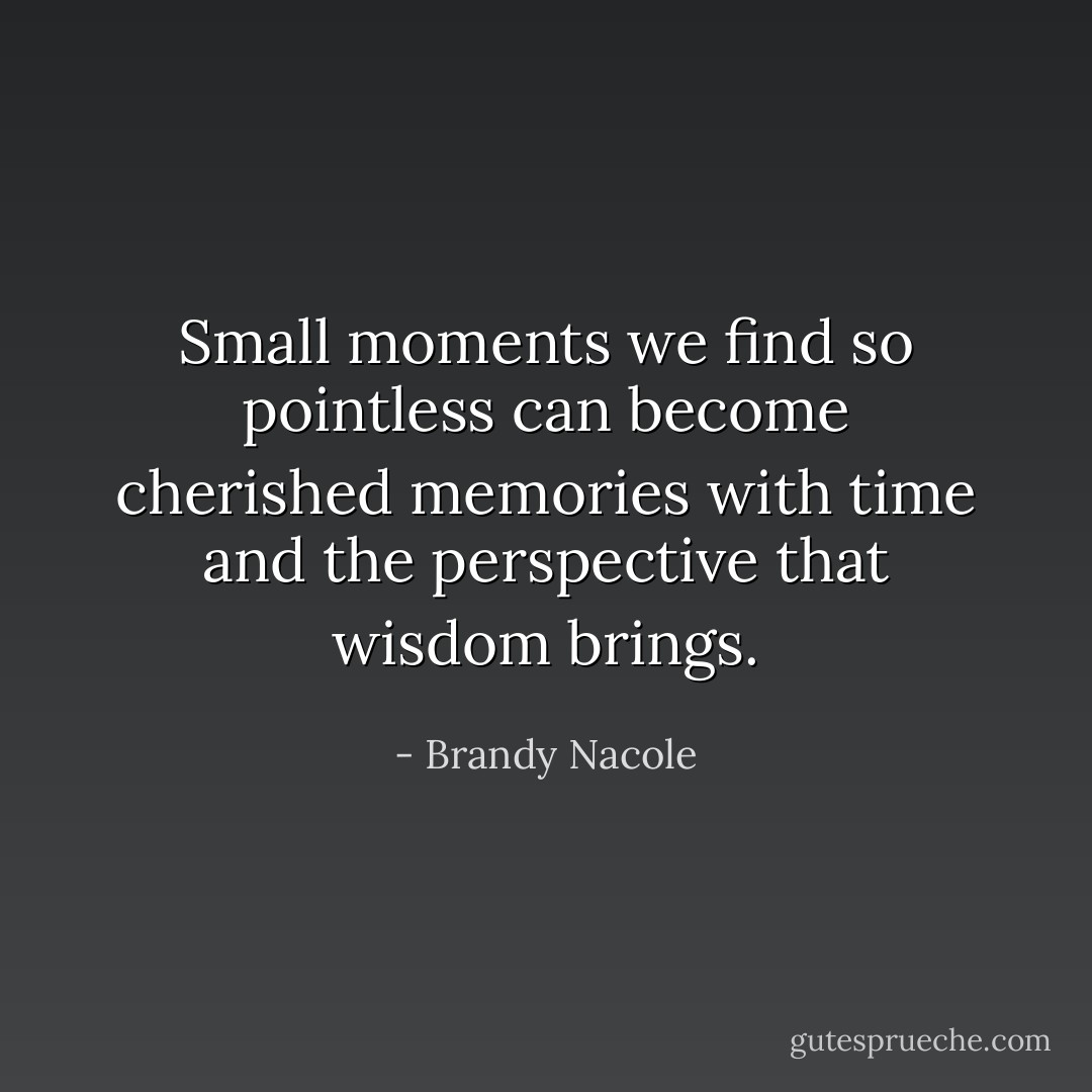 Small moments we find so pointless can become cherished memories with time and the perspective that wisdom brings. - Brandy Nacole