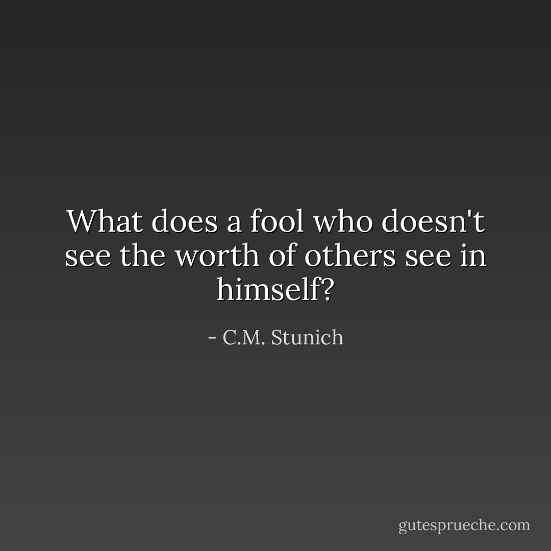 What does a fool who doesn't see the worth of others see in himself? - C.M. Stunich