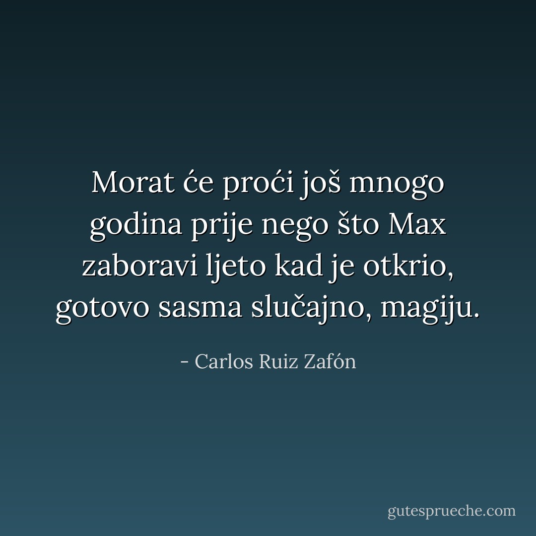 Morat će proći još mnogo godina prije nego što Max zaboravi ljeto kad je otkrio, gotovo sasma slučajno, magiju. - Carlos Ruiz Zafón