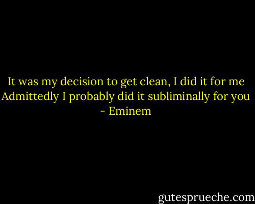 It was my decision to get clean, I did it for me<br />Admittedly I probably did it subliminally for you - Eminem