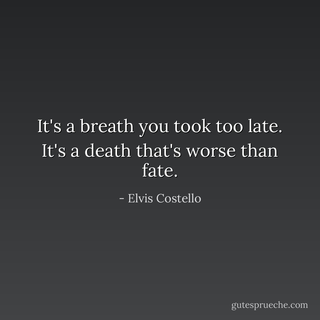 It's a breath you took too late.<br />It's a death that's worse than fate. - Elvis Costello