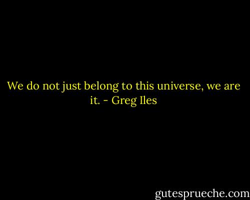 We do not just belong to this universe, we are it. - Greg Iles