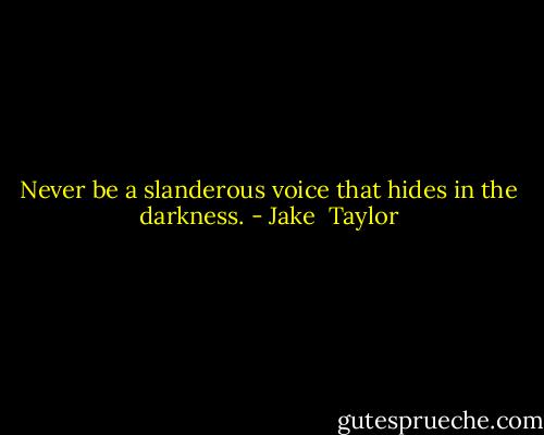 Never be a slanderous voice that hides in the darkness. - Jake  Taylor