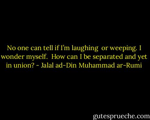 No one can tell if I’m laughing <br />or weeping. I wonder myself. <br />How can I be separated and yet in union? - Jalal ad-Din Muhammad ar-Rumi