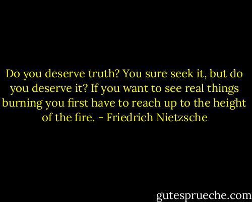 Do you deserve truth? You sure seek it, but do you deserve it? If you want to see real things burning you first have to reach up to the height of the fire. - Friedrich Nietzsche
