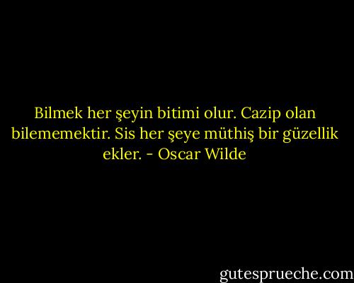 Bilmek her şeyin bitimi olur. Cazip olan bilememektir. Sis her şeye müthiş bir güzellik ekler. - Oscar Wilde