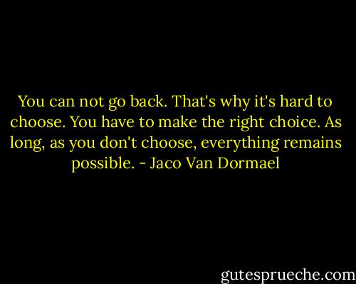 You can not go back. That's why it's hard to choose. You have to make the right choice. As long, as you don't choose, everything remains possible. - Jaco Van Dormael