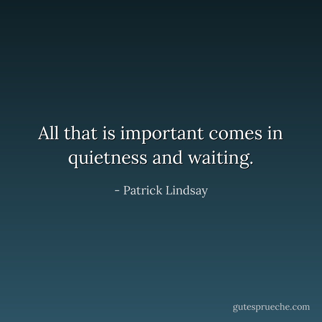 All that is important comes in quietness and waiting. - Patrick Lindsay