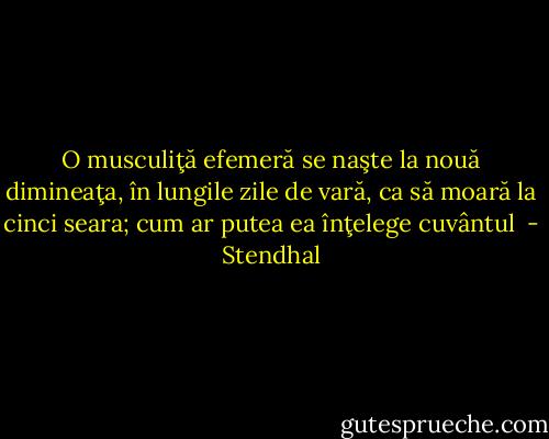 O musculiţă efemeră se naşte la nouă dimineaţa, în lungile zile de vară, ca să moară la cinci seara; cum ar putea ea înţelege cuvântul  - Stendhal