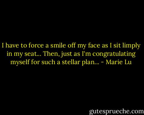 I have to force a smile off my face as I sit limply in my seat...<br />Then, just as I'm congratulating myself for such a stellar plan... - Marie Lu