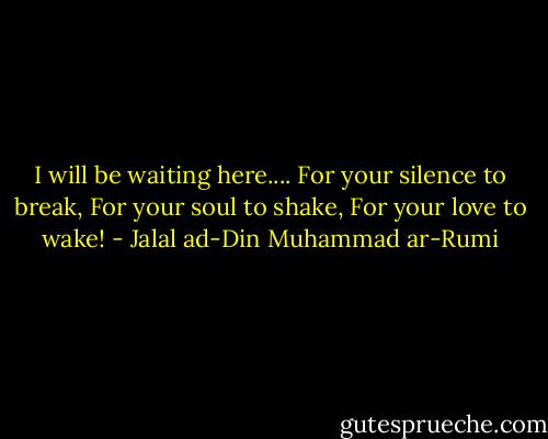 I will be waiting here....<br />For your silence to break,<br />For your soul to shake,<br />For your love to wake! - Jalal ad-Din Muhammad ar-Rumi