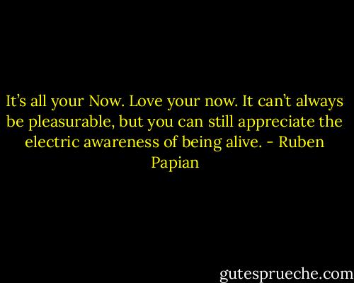It’s all your Now. Love your now. It can’t always be pleasurable, but you can still appreciate the electric awareness of being alive. - Ruben Papian