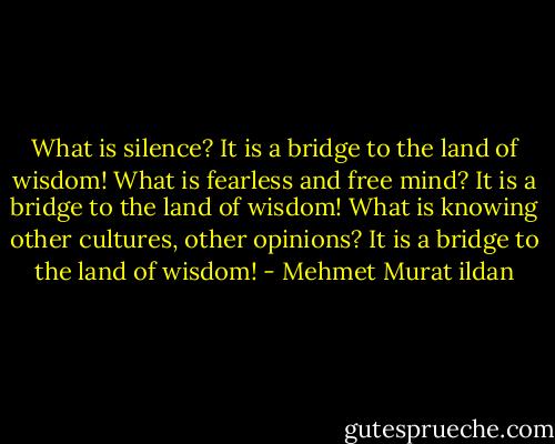 What is silence? It is a bridge to the land of wisdom! What is fearless and free mind? It is a bridge to the land of wisdom! What is knowing other cultures, other opinions? It is a bridge to the land of wisdom! - Mehmet Murat ildan