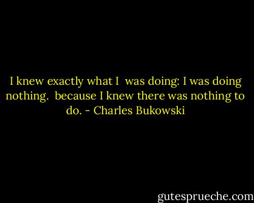 I knew exactly what I <br />was doing: I was<br />doing nothing. <br />because I knew there<br />was nothing<br />to do. - Charles Bukowski