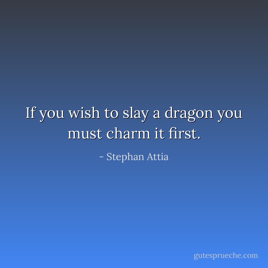 If you wish to slay a dragon you must charm it first. - Stephan Attia