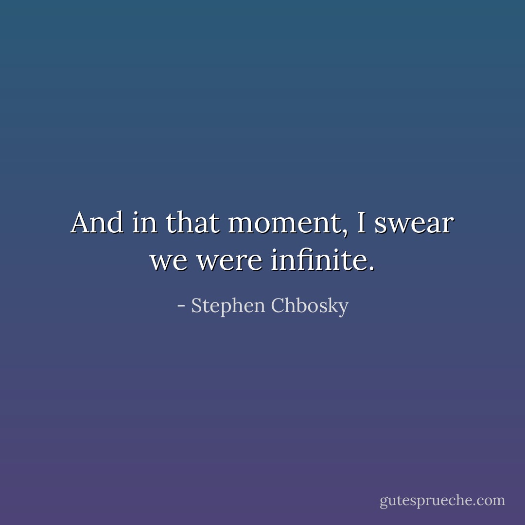 And in that moment, I swear we were infinite. - Stephen Chbosky