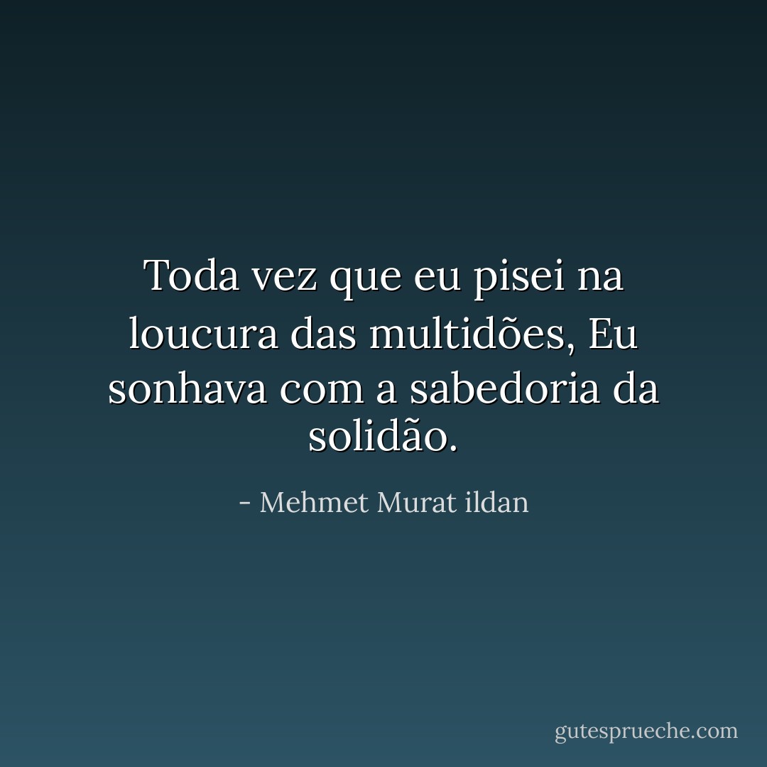 Toda vez que eu pisei na loucura das multidões, Eu sonhava com a sabedoria da solidão. - Mehmet Murat ildan